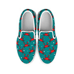 Red Crab Pattern Print White Slip On Shoes