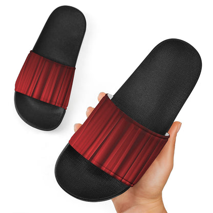 Red Curtain Theater Print Black Slide Sandals