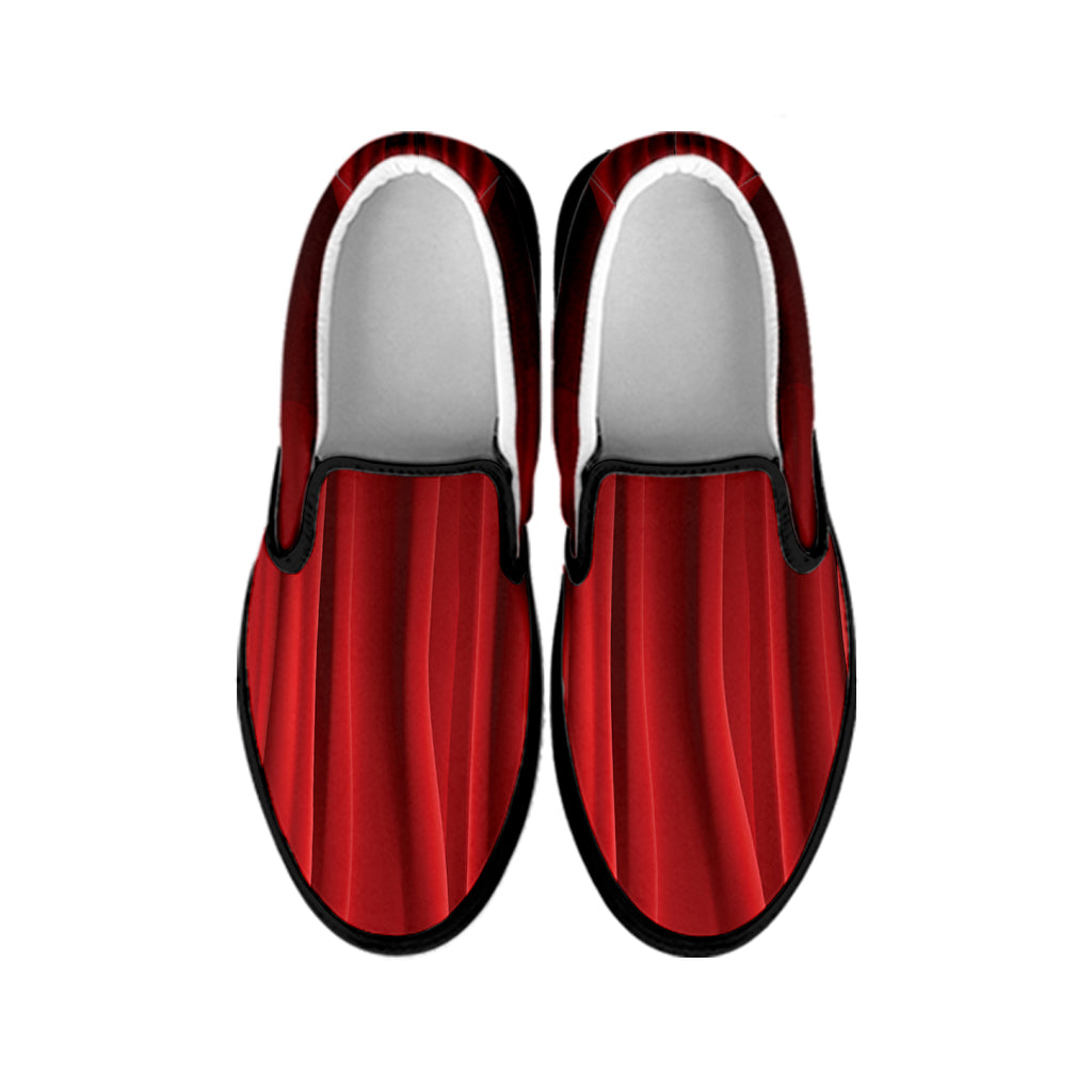 Red Curtain Theater Print Black Slip On Shoes