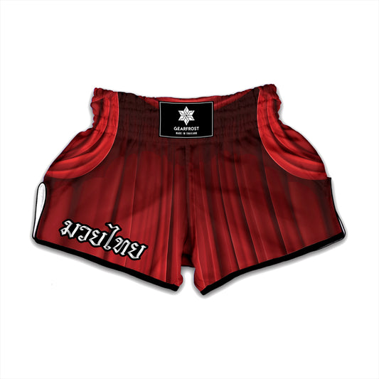 Red Curtain Theater Print Muay Thai Boxing Shorts