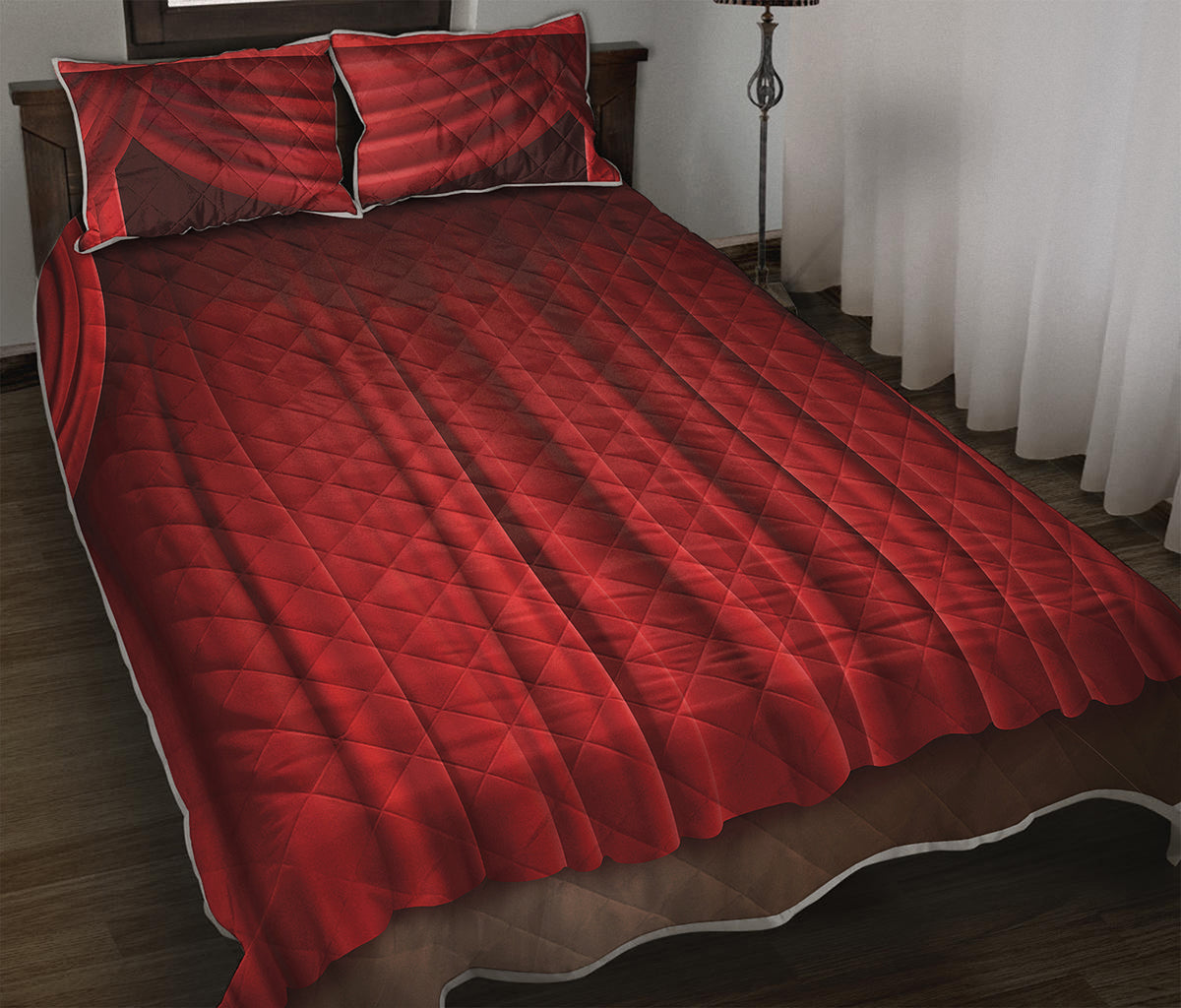 Red Curtain Theater Print Quilt Bed Set