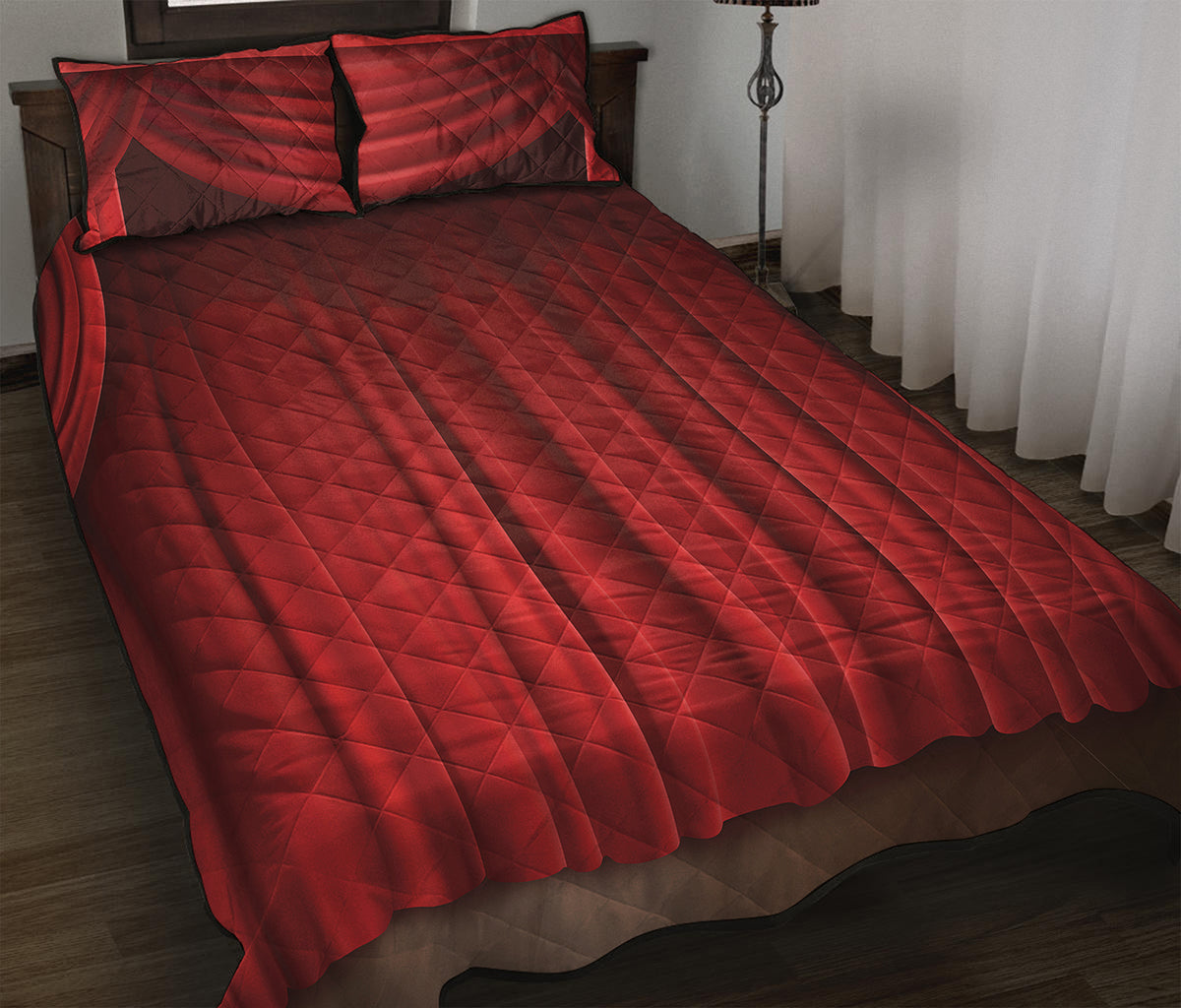 Red Curtain Theater Print Quilt Bed Set