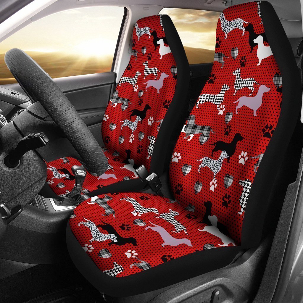 Red Dachshund Pattern Universal Fit Car Seat Covers GearFrost