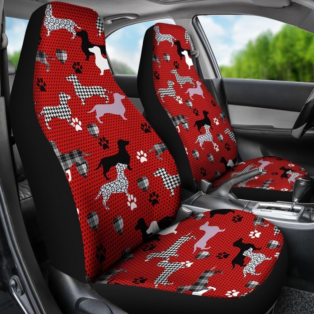 Red Dachshund Pattern Universal Fit Car Seat Covers GearFrost