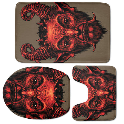 Red Devil Satan Print 3 Piece Bath Mat Set