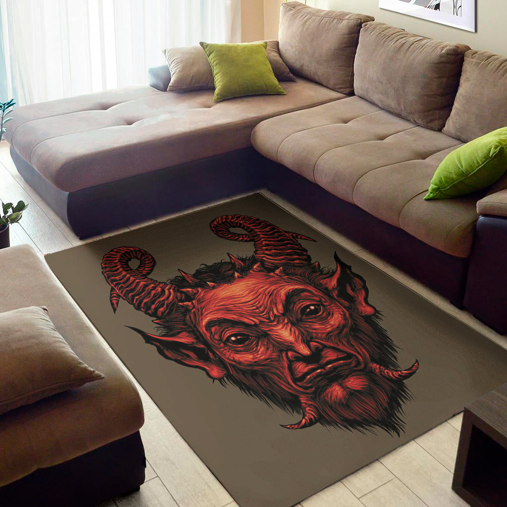 Red Devil Satan Print Area Rug
