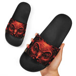 Red Devil Satan Print Black Slide Sandals