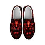 Red Devil Satan Print Black Slip On Shoes