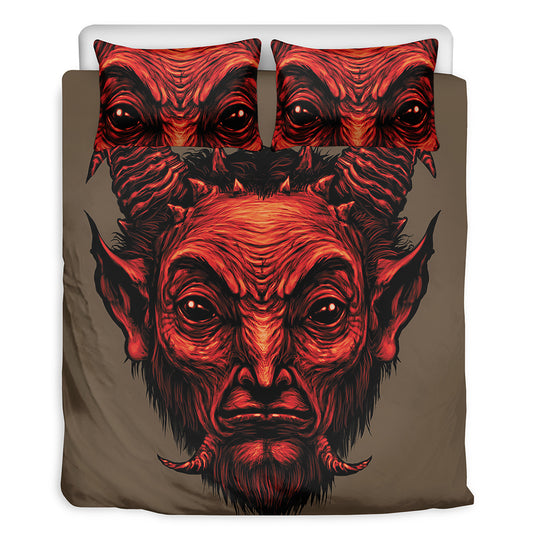Red Devil Satan Print Duvet Cover Bedding Set