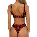 Red Devil Satan Print Front Bow Tie Bikini