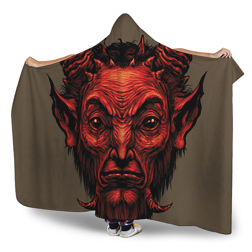 Red Devil Satan Print Hooded Blanket