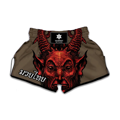 Red Devil Satan Print Muay Thai Boxing Shorts