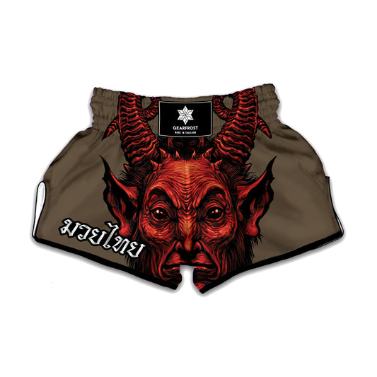Red Devil Satan Print Muay Thai Boxing Shorts