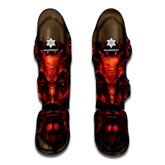 Red Devil Satan Print Muay Thai Shin Guard