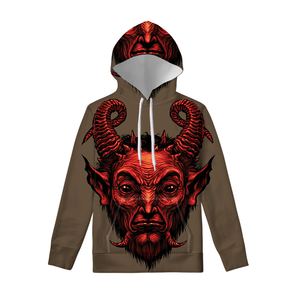 Red Devil Satan Print Pullover Hoodie