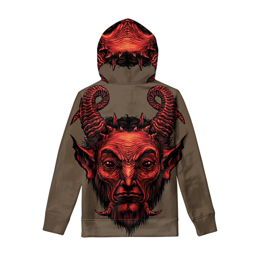 Red Devil Satan Print Pullover Hoodie