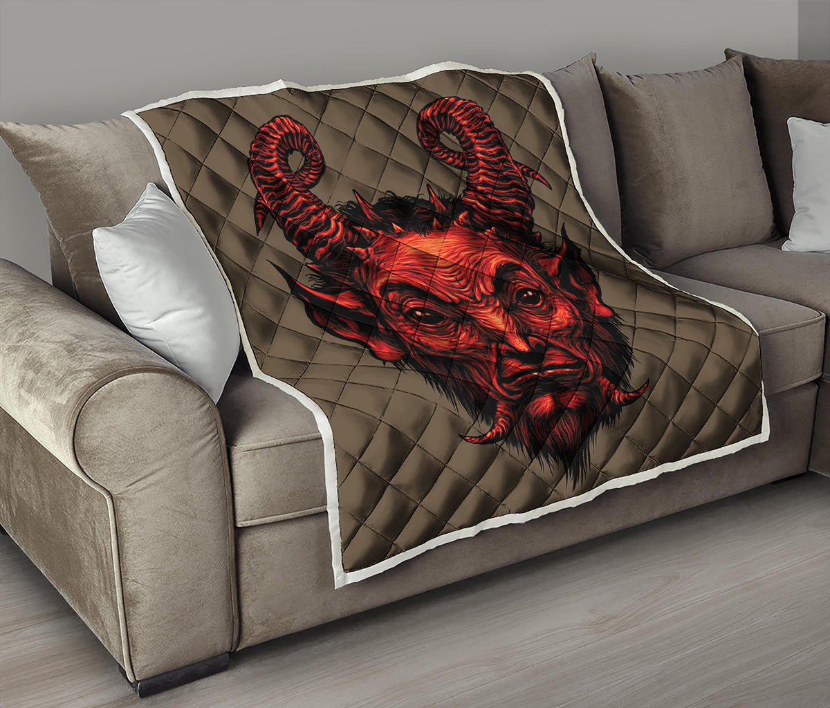 Red Devil Satan Print Quilt