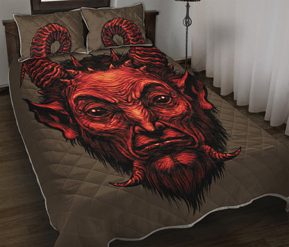 Red Devil Satan Print Quilt Bed Set