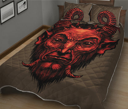 Red Devil Satan Print Quilt Bed Set