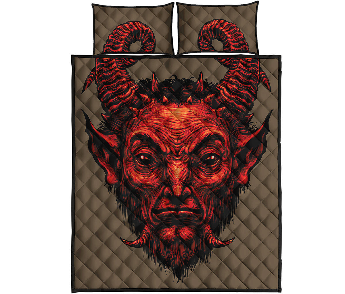 Red Devil Satan Print Quilt Bed Set