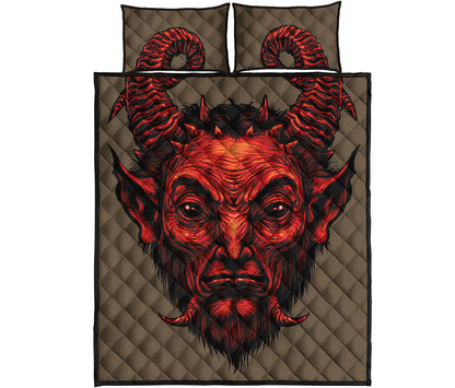 Red Devil Satan Print Quilt Bed Set