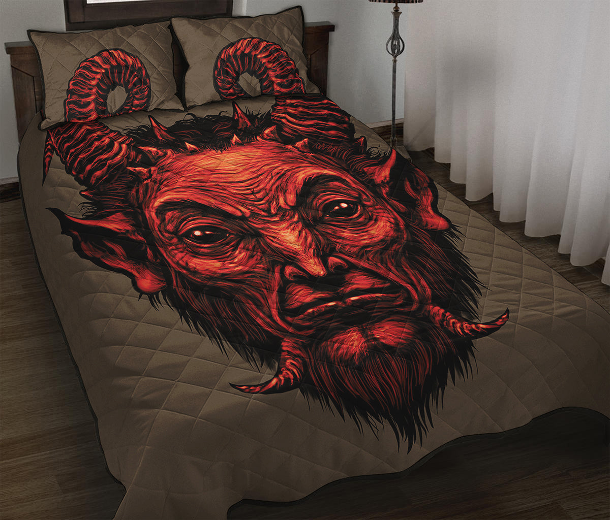 Red Devil Satan Print Quilt Bed Set