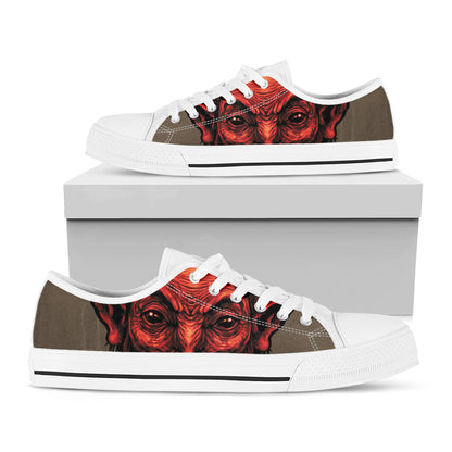 Red Devil Satan Print White Low Top Shoes