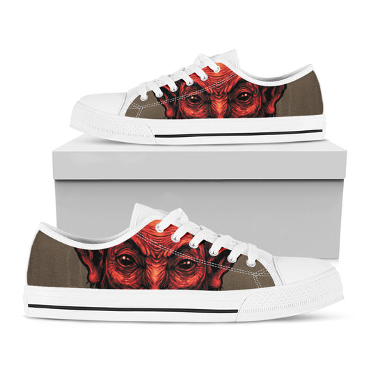 Red Devil Satan Print White Low Top Shoes