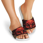 Red Devil Satan Print White Slide Sandals
