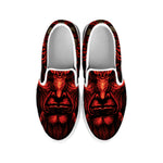 Red Devil Satan Print White Slip On Shoes