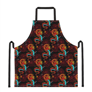 Red Dragon Lotus Pattern Print Apron