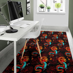 Red Dragon Lotus Pattern Print Area Rug GearFrost