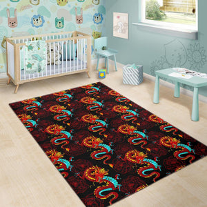 Red Dragon Lotus Pattern Print Area Rug GearFrost