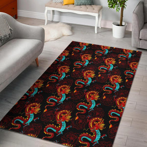 Red Dragon Lotus Pattern Print Area Rug GearFrost