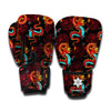 Red Dragon Lotus Pattern Print Boxing Gloves