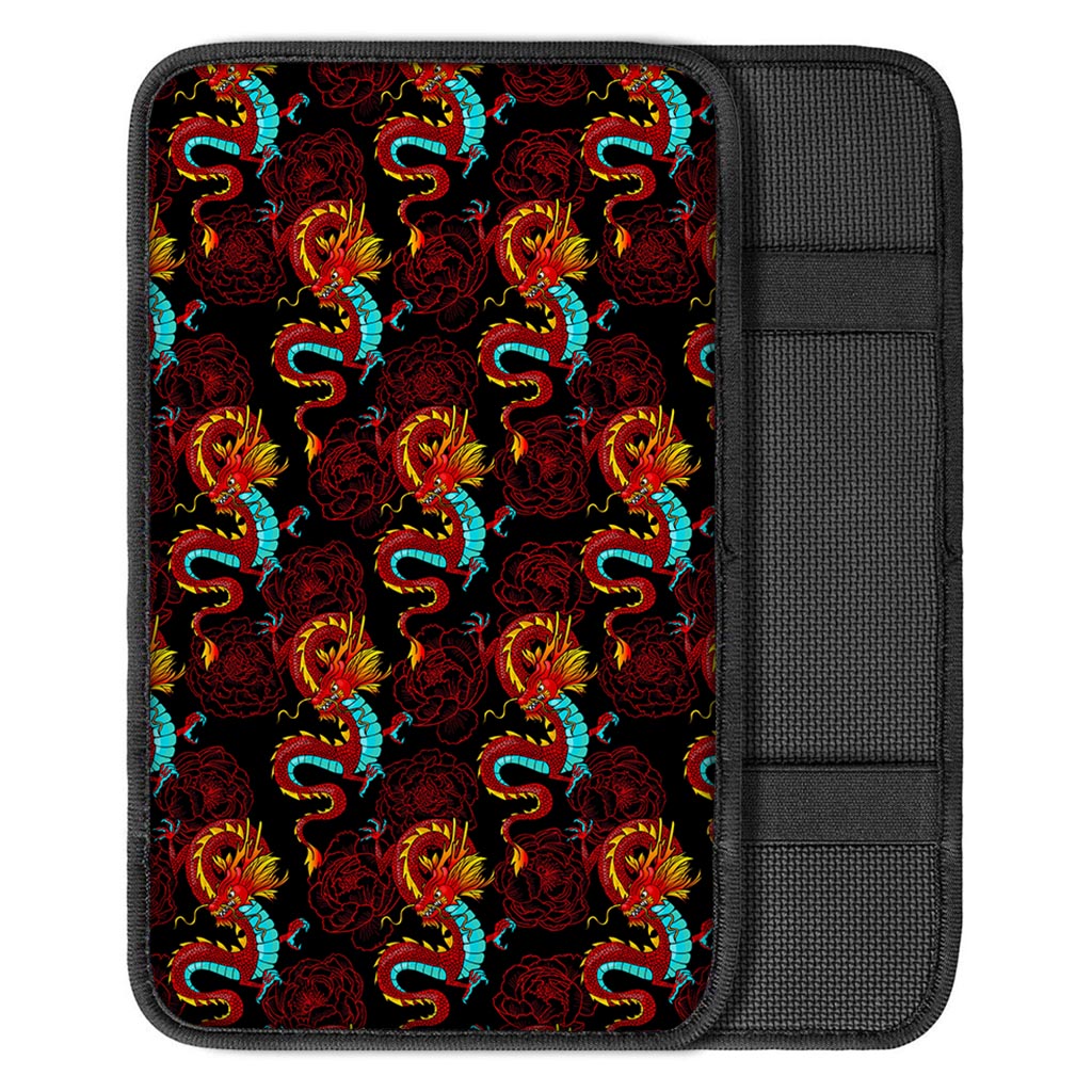 Red Dragon Lotus Pattern Print Car Center Console Cover