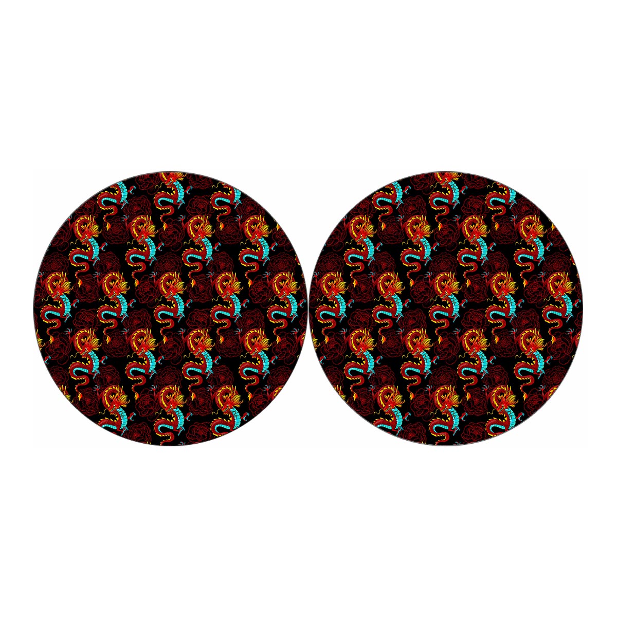 Red Dragon Lotus Pattern Print Car Coasters