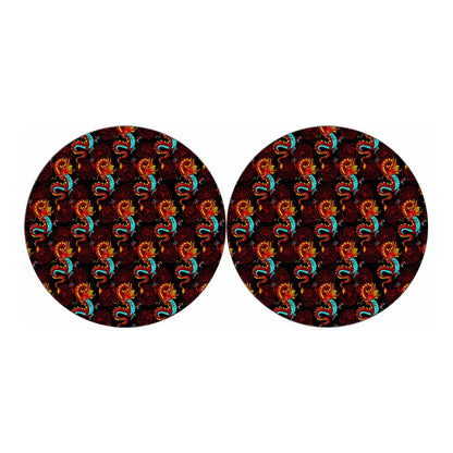 Red Dragon Lotus Pattern Print Car Coasters