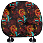 Red Dragon Lotus Pattern Print Car Headrest Covers