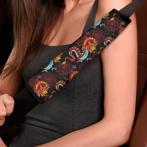 Red Dragon Lotus Pattern Print Car Seat Belt Covers