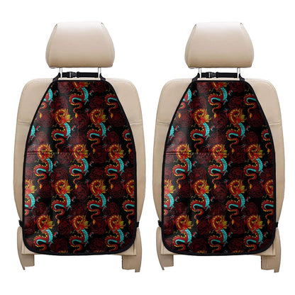 Red Dragon Lotus Pattern Print Car Seat Organizers