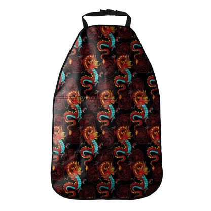 Red Dragon Lotus Pattern Print Car Seat Organizers
