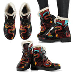 Red Dragon Lotus Pattern Print Comfy Boots GearFrost