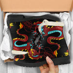 Red Dragon Lotus Pattern Print Comfy Boots GearFrost