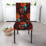 Red Dragon Lotus Pattern Print Dining Chair Slipcover
