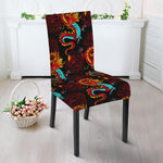 Red Dragon Lotus Pattern Print Dining Chair Slipcover
