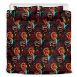 Red Dragon Lotus Pattern Print Duvet Cover Bedding Set