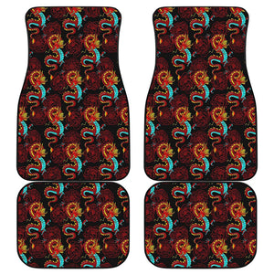 Red Dragon Lotus Pattern Print Front and Back Car Floor Mats