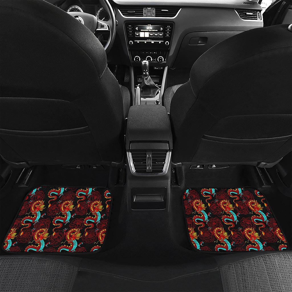 Red Dragon Lotus Pattern Print Front and Back Car Floor Mats