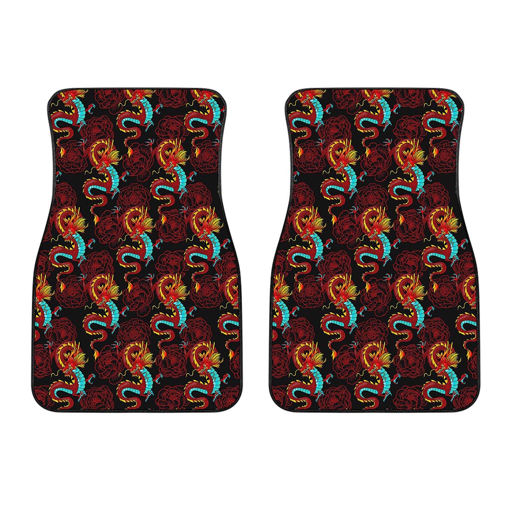 Red Dragon Lotus Pattern Print Front Car Floor Mats